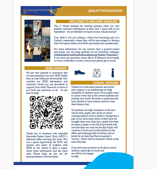 Saint Edmund Arrowsmith Catholic Academy (@seacacademy) on Twitter photo 🗞️🌟This edition of our #SchoolNewsletter highlights many events and student achievements, including sporting stars, new SEND support for families and much more.
Please share your children’s achievements for us to celebrate as a community.
stedmundarrowsmithcatholicacademy.org/News/Newslette…
#SchoolNews 🗞️🌟This edition of our #SchoolNewsletter highlights many events and student achievements, including sporting stars, new SEND support for families and much more.
Please share your children’s achievements for us to celebrate as a community.
stedmundarrowsmithcatholicacademy.org/News/Newslette…
#SchoolNews