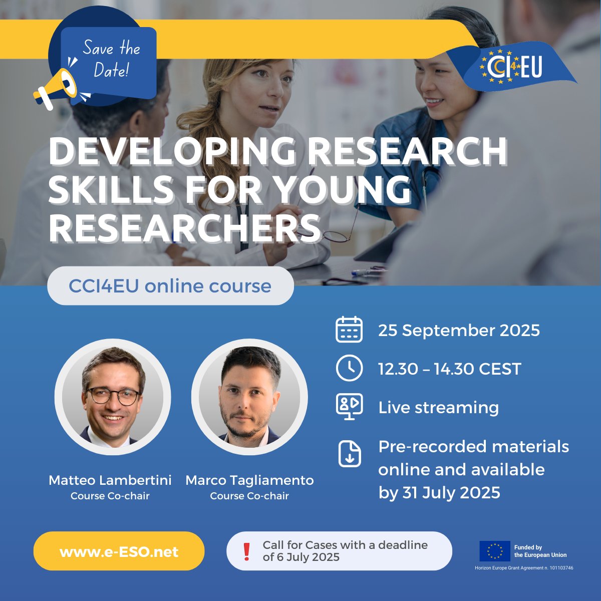 ESOncology (@esoncology) on Twitter photo ๐ข Call for Cases open! Join the 9th #CCI4EU course:
"Developing research skills for young researchers".
- Pre-recorded: by 31 July 2025
- Live: 25 September 2025
๐ Submit now: bit.ly/4cFxTiQ
<a href="/OECI_EEIG/">Organisation of European Cancer Institutes</a> #ESOncology ๐ข Call for Cases open! Join the 9th #CCI4EU course:
"Developing research skills for young researchers".
- Pre-recorded: by 31 July 2025
- Live: 25 September 2025
๐ Submit now: bit.ly/4cFxTiQ
<a href="/OECI_EEIG/">Organisation of European Cancer Institutes</a> #ESOncology