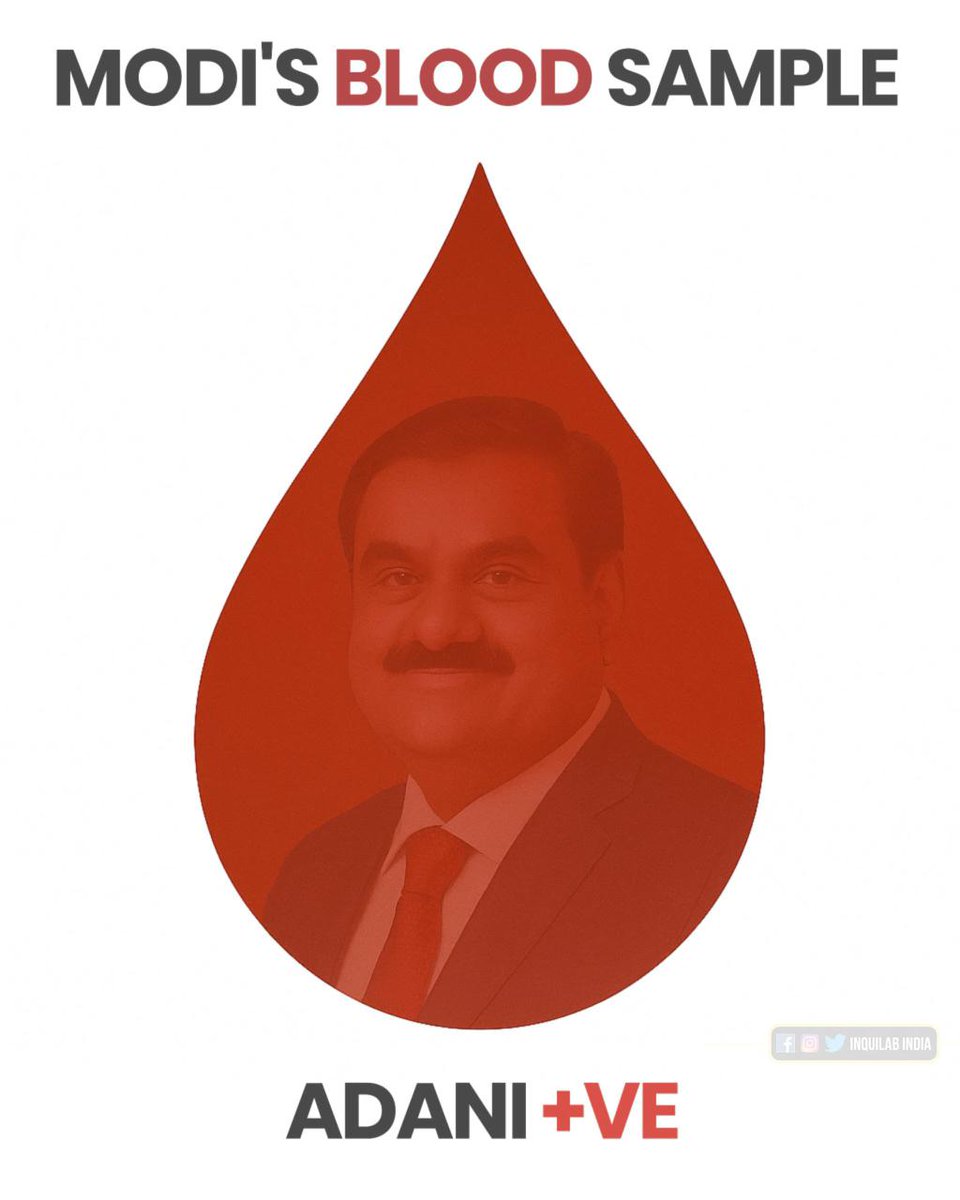 <a href="/INCIndia/">Congress</a> 𝗠𝗢𝗗𝗜'𝗦 𝗕𝗟𝗢𝗢𝗗 𝗦𝗔𝗠𝗣𝗟𝗘
            🩸
𝗔𝗗𝗔𝗡𝗜+𝗩𝗘
