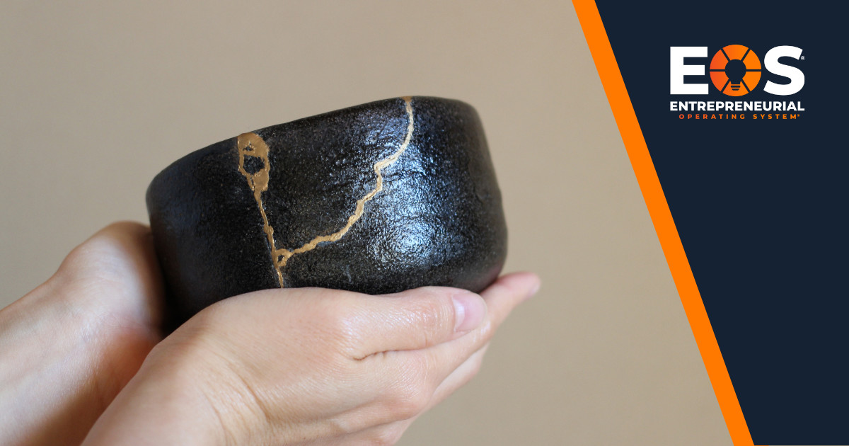💡 Kintsugi, the Japanese art of repairing pottery with gold, teaches us to embrace flaws and make something stronger. 💪 
Use IDS® (Identify, Discuss, Solve) to turn business cracks into opportunities for growth!
#EOS #Leadership #BusinessGrowth