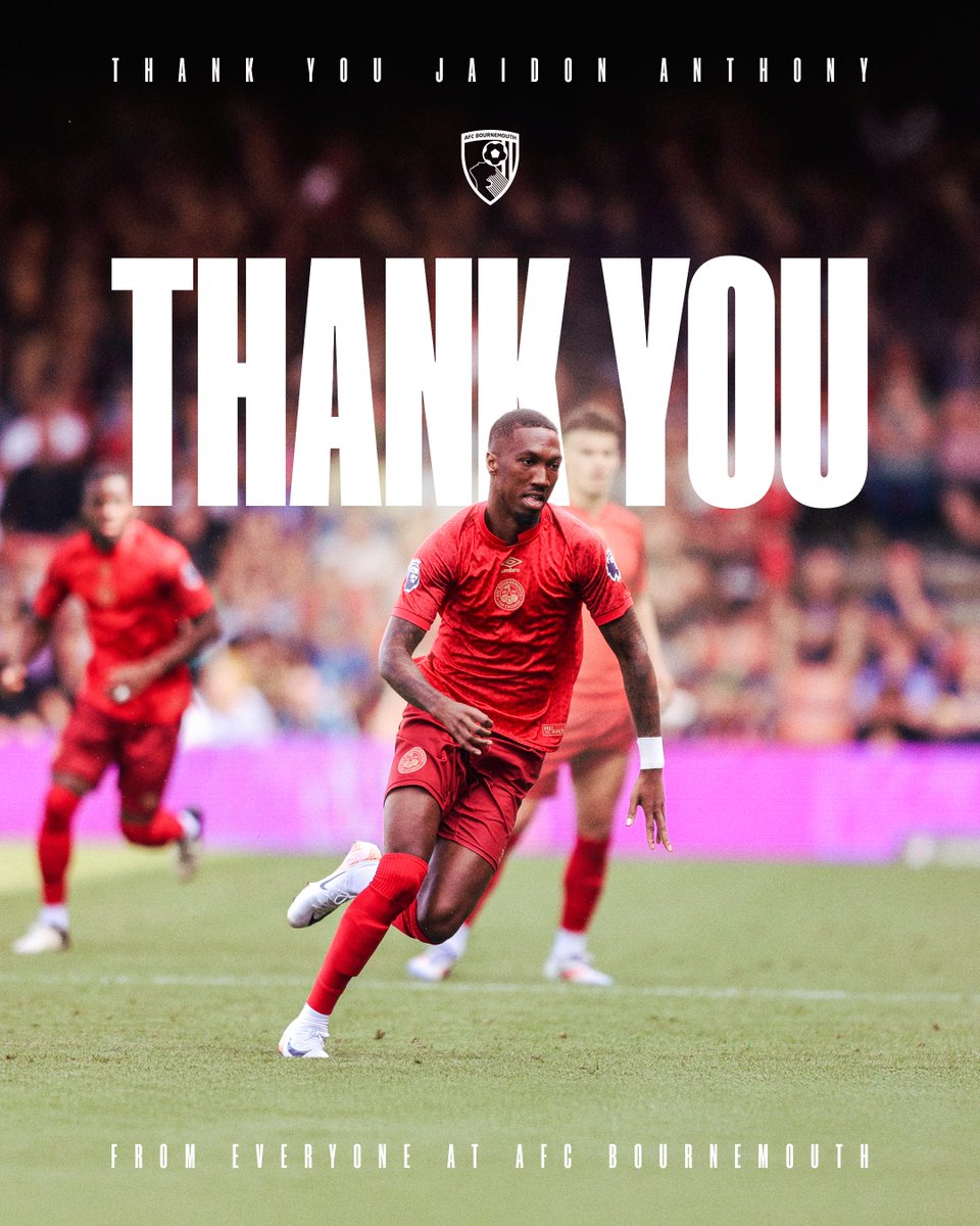 AFC Bournemouth 🍒 (@afcbournemouth) on Twitter photo We can confirm that Jaidon Anthony has now completed a permanent move to Burnley.
From our under-18s to the Premier League and a class act on and off the pitch 👏
Thank you, <a href="/JaidonnA11/">Jaidon Anthony</a> ❤️ We can confirm that Jaidon Anthony has now completed a permanent move to Burnley.
From our under-18s to the Premier League and a class act on and off the pitch 👏
Thank you, <a href="/JaidonnA11/">Jaidon Anthony</a> ❤️