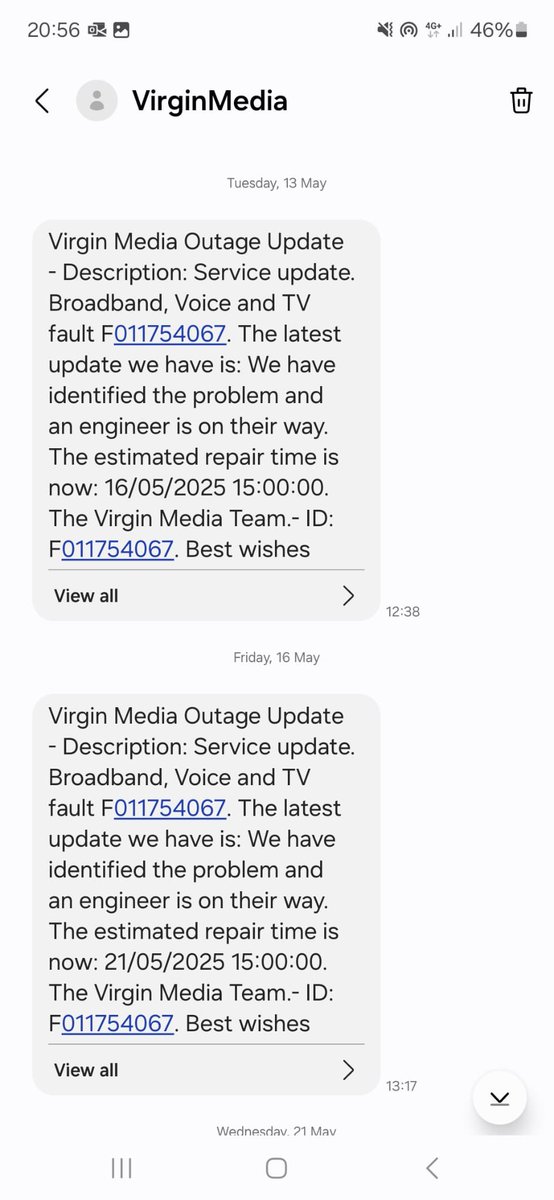 sj_dennis's tweet photo. @virginmedia I didn’t think your service could get any worse! The service is appalling &amp; we’ve no internet more often than we do but I can’t get out of my contract with you!! Getting daily messages telling me it will be fixed today then another no it won’t. Since January!! https://t.co/zOiGyuHiMU