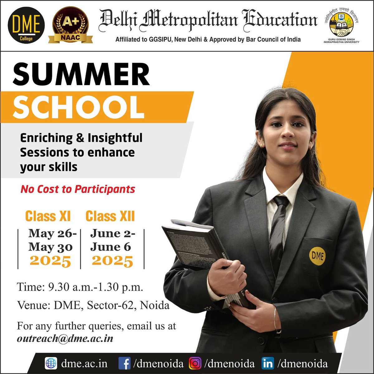 dmenoida62's tweet image. 600 students across 20 schools are registered for the Summer School organised by School Outreach Cell of Higher Education (SOCH), DME for classes XI and XII from May 26, 2025 - June 6, 2025. 
Gratitude to all our partner schools!
#HigherEducation #OutreachMatters #PartnerSchool