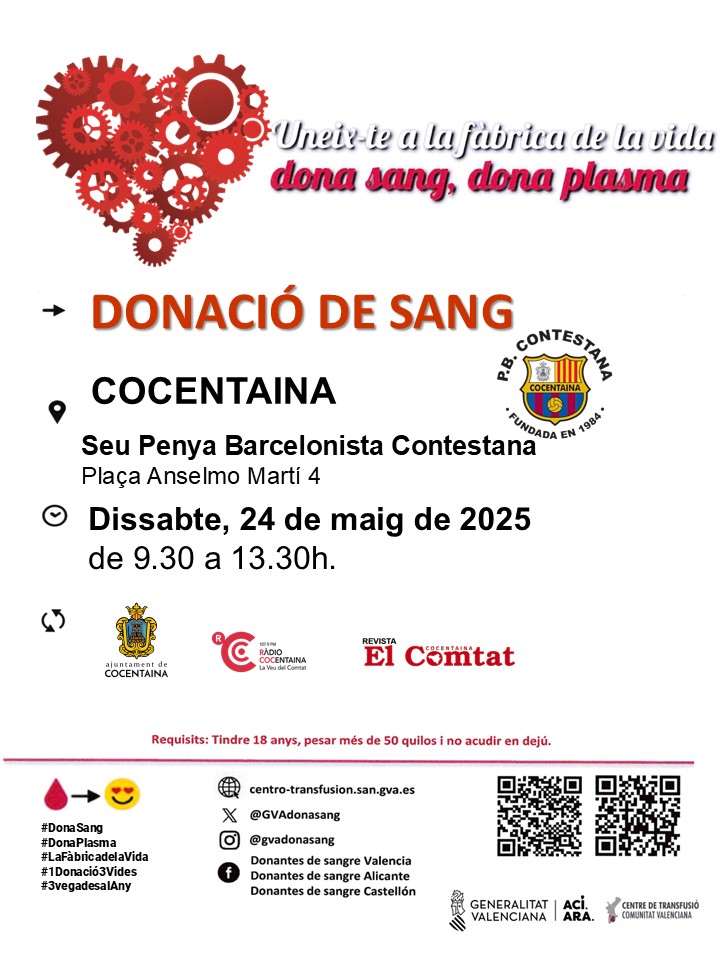 🩸Dissabte #23maig de matí a la nostra seu per segona vegada DONACIÓ DE  SANG.

👉Sortejarem una samarreta del nostre equip entre tots els donants a més de marxandatge per a tots els assistents.

#DonaSang #ComparteixVida 💙❤️