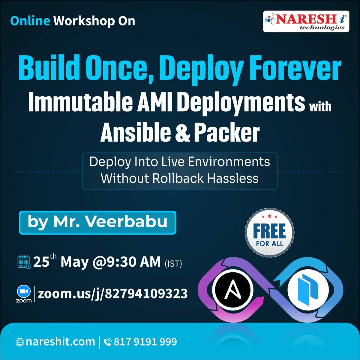 nareshitkphb's tweet image. 🔴 Free Online Workshop For All 🔴

👉 Topic: Build Once, Deploy Forever: Immutable AMI Deployments with Ansible &amp;amp; Packer
✍️ Registration Link: t.ly/WSAMI-25M

👉 Live Workshop Details:
Date: 25th May 2025
Time: 9:30 AM to 11:30 AM

#AMIDeployments #Deploy #aws #cloud
