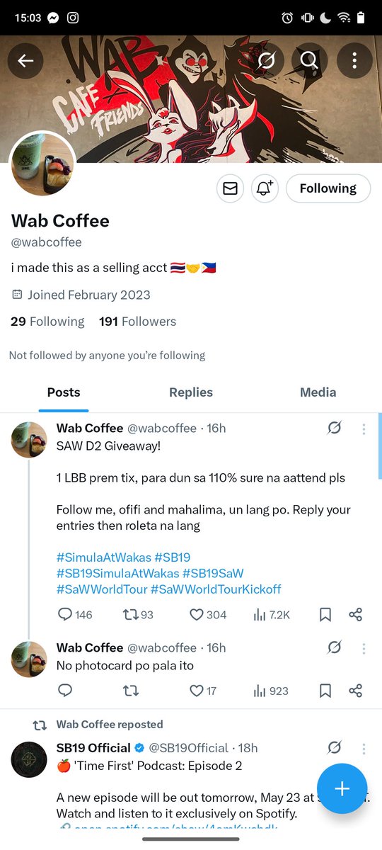 EdilbertoPagcu's tweet photo. @wabcoffee #SimulaAtWakas #SB19 
#SB19SimulaAtWakas #SB19SaW #SaWWorldTour #SaWWorldTourKickoff https://t.co/lKRgB54pRs