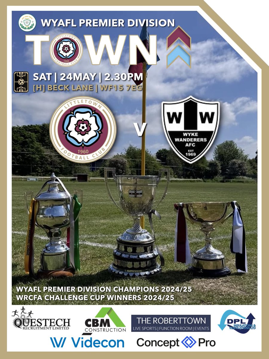 Littletown FC (@littletownfc) on Twitter photo OUR SEASON FINISHER.
Tomorrow we host <a href="/Wyke_Wanderers/">Official Wyke Wanderers AFC</a> at Beck Lane in our 43rd and final fixture of this marathon season.
As one of the only games to be played in the country, we welcome all support. All ground hoppers & football fans.
<a href="/TonyIncenzo/">Tony Incenzo TV/Radio football reporter 🇮🇹 🇮🇪</a> <a href="/puffpuff65/">Daniel Turner⚽️ 🏟️ 9️⃣7️⃣7️⃣</a>
#UTT
⚽️❤️ OUR SEASON FINISHER.
Tomorrow we host <a href="/Wyke_Wanderers/">Official Wyke Wanderers AFC</a> at Beck Lane in our 43rd and final fixture of this marathon season.
As one of the only games to be played in the country, we welcome all support. All ground hoppers & football fans.
<a href="/TonyIncenzo/">Tony Incenzo TV/Radio football reporter 🇮🇹 🇮🇪</a> <a href="/puffpuff65/">Daniel Turner⚽️ 🏟️ 9️⃣7️⃣7️⃣</a>
#UTT
⚽️❤️