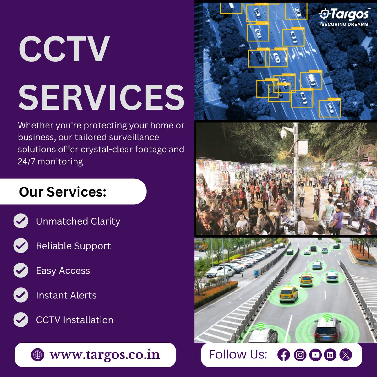 TargosCctvIndia's tweet image. CCTV SERVICES (with traffic and crowd monitoring)
👁️ Tailored CCTV surveillance for any space – from busy streets to secure homes.
Enjoy unmatched clarity, instant alerts, and 24/7 support.
📞 Call us now: 8800595151
🔗 targos.co.in

#CitySurveillance #CrowdMonitoring