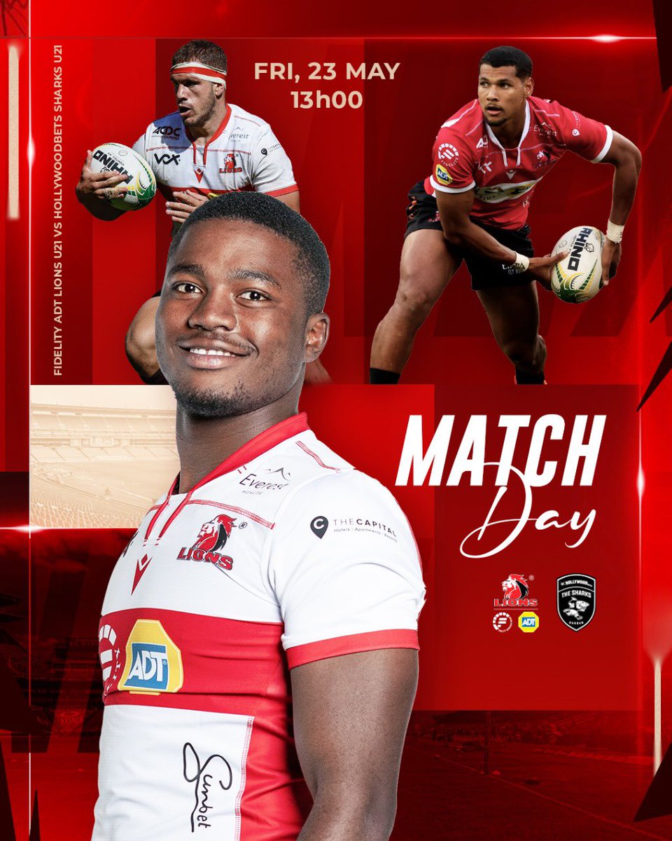 GAMEDAY at Emirates Airline Park! 🏟️🔥
  🆚Hollywoodbets Sharks U21
🗓: Sat, 17 May
⏰: 13:00
🎟 FREE entry
🚗 FREE parking in the parkade

#LionsPride🦁