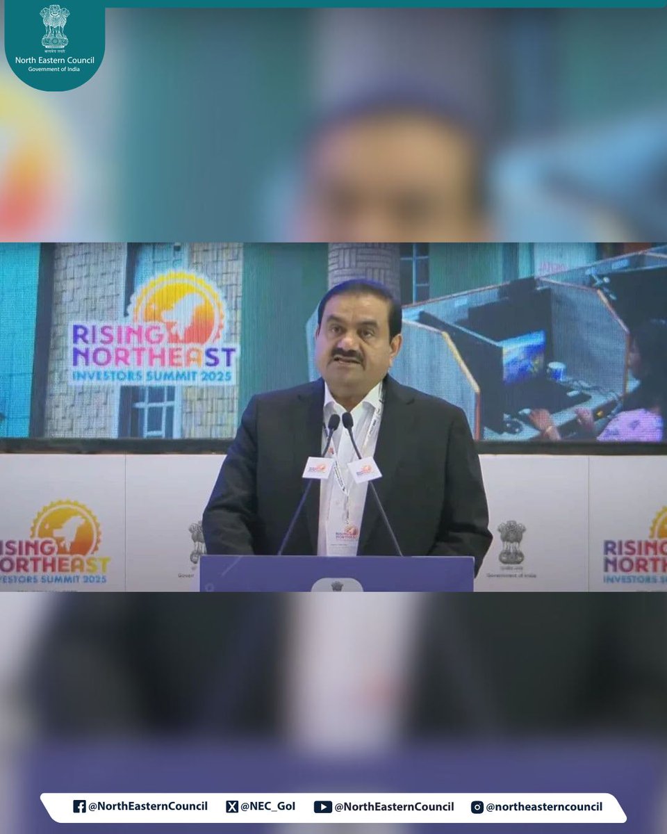 Big investment push for North East! Shri Gautam Adani announces ₹50,000 crore investment in the region over the next 10 years, focusing on green energy, digital infrastructure, and capacity building at the Rising Northeast Investors Summit 2025.