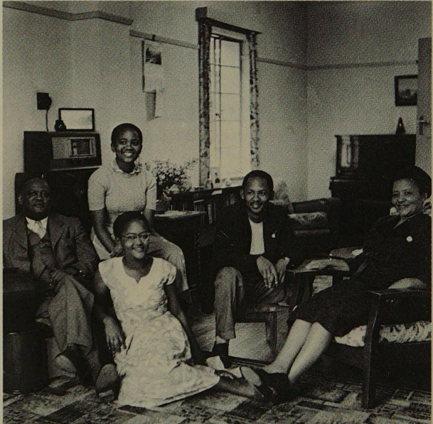 ANC leader, Professor ZK Matthews, with his wife, Frieda Bokwe Matthews, and their three children at their home at Fort Hare.