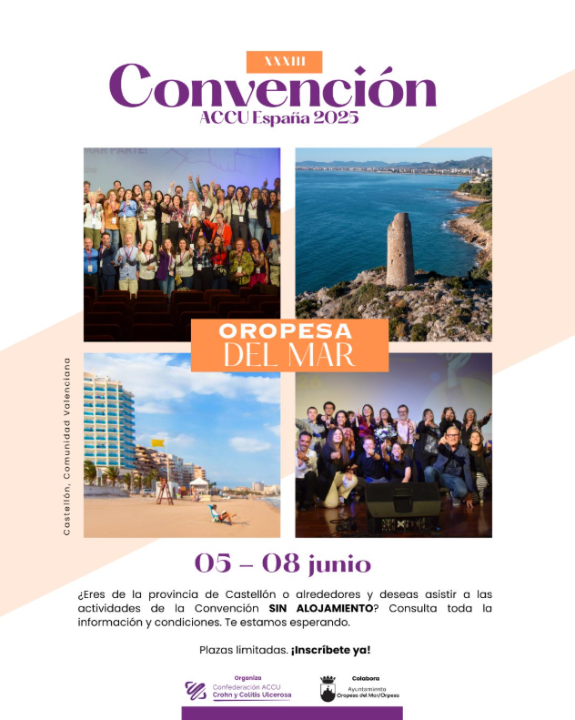inpacientes's tweet photo. Día 5 junio XXXIII Convención Anual #EII @ACCU_Espana en Oropesa, Castellón. Ésta y otras #Convocatorias de #Asociaciones de #pacientes con #EII en https://t.co/PRgjTxIeUs https://t.co/Us0Au3x7Gk