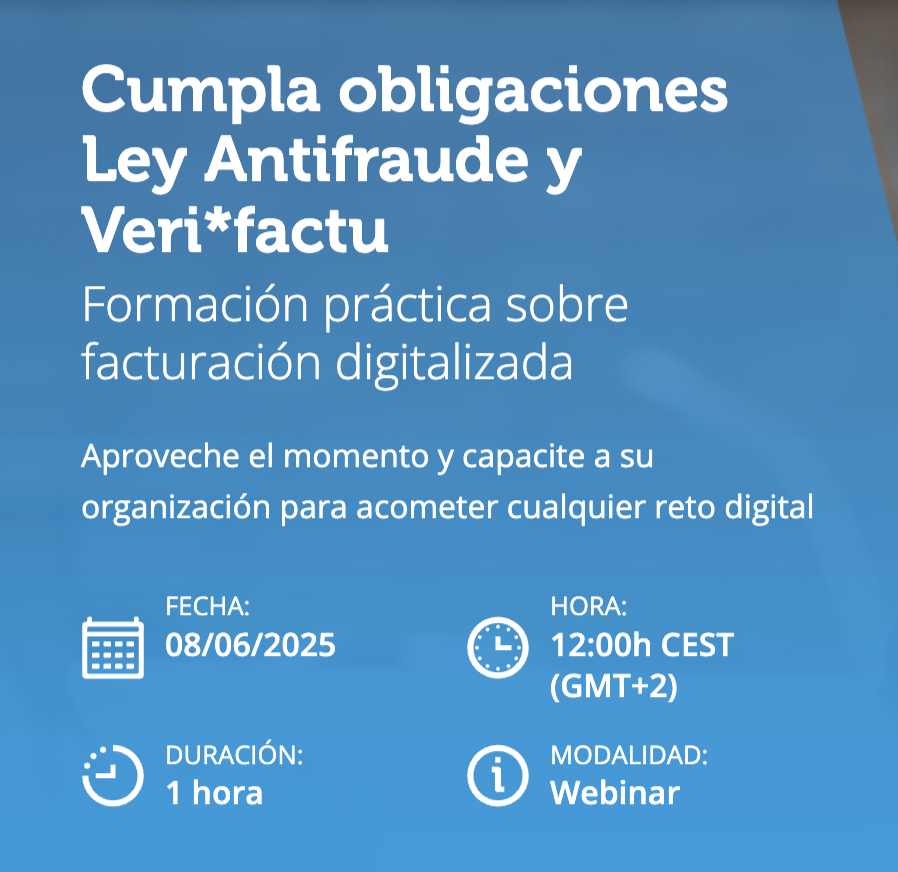 WEBINAR GRATUITO: Cumpla obligaciones,
Ley Antifraude y Veri*factu. Aproveche el momento y capacite a su organización para acometer cualquier reto digital 👉 yunbitsoftware.com/facturacion-le… #FacturaElectrónica #YunbitERP