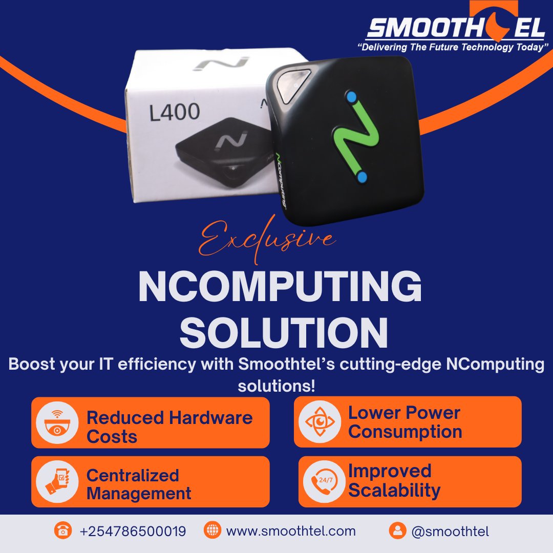 Smoothtel's tweet image. Cut costs, save space & simplify your IT with NComputing solutions from Smoothtel
✅ Centralized management
✅ Top performance
✅ Unmatched efficiency
Perfect for schools, offices & institutions!
📞 +254 786500019
🌐 smoothtel.com
#Smoothtel #NComputing #ICTSolutions
