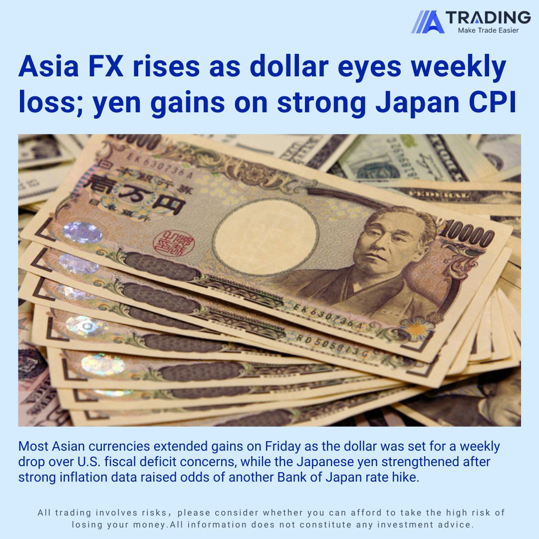 AAATrading_OS's tweet photo. Japanese yen rises as strong CPI spurs BOJ hike bets
The Japanese yen gained on Friday, with its pair USD/JPY falling 0.4%. The currency was set to gain nearly 1.5% against the dollar this week.

#forex #trading #aaatrading #stockmarkets #tariff  #usd #JPY https://t.co/jscqanJWD7