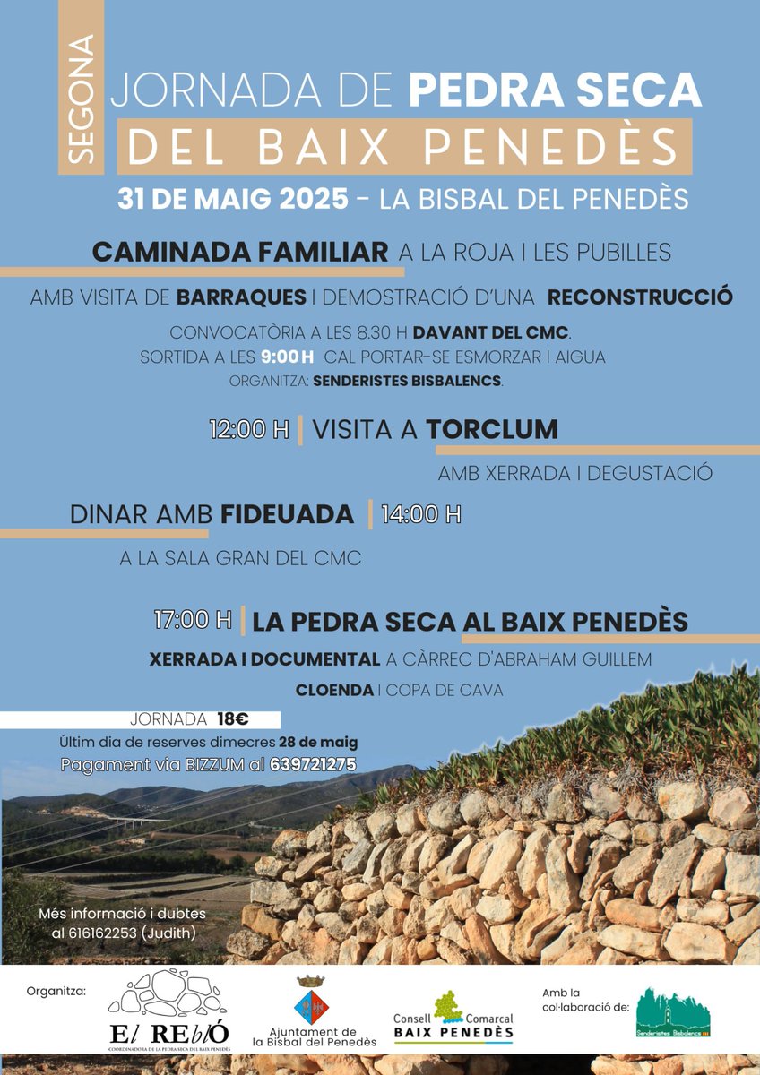 EL REBLÓ, la Coordinadora de Pedra Seca del #BaixPenedès, segueix traçant el camí que marca la filosofia amb la que es va fundar.
Conèixer i reconèixer el patrimoni de les construccions amb #pedraseca, i fer per la seva preservació i rehabilitació i del paisatge de l'envolta.
