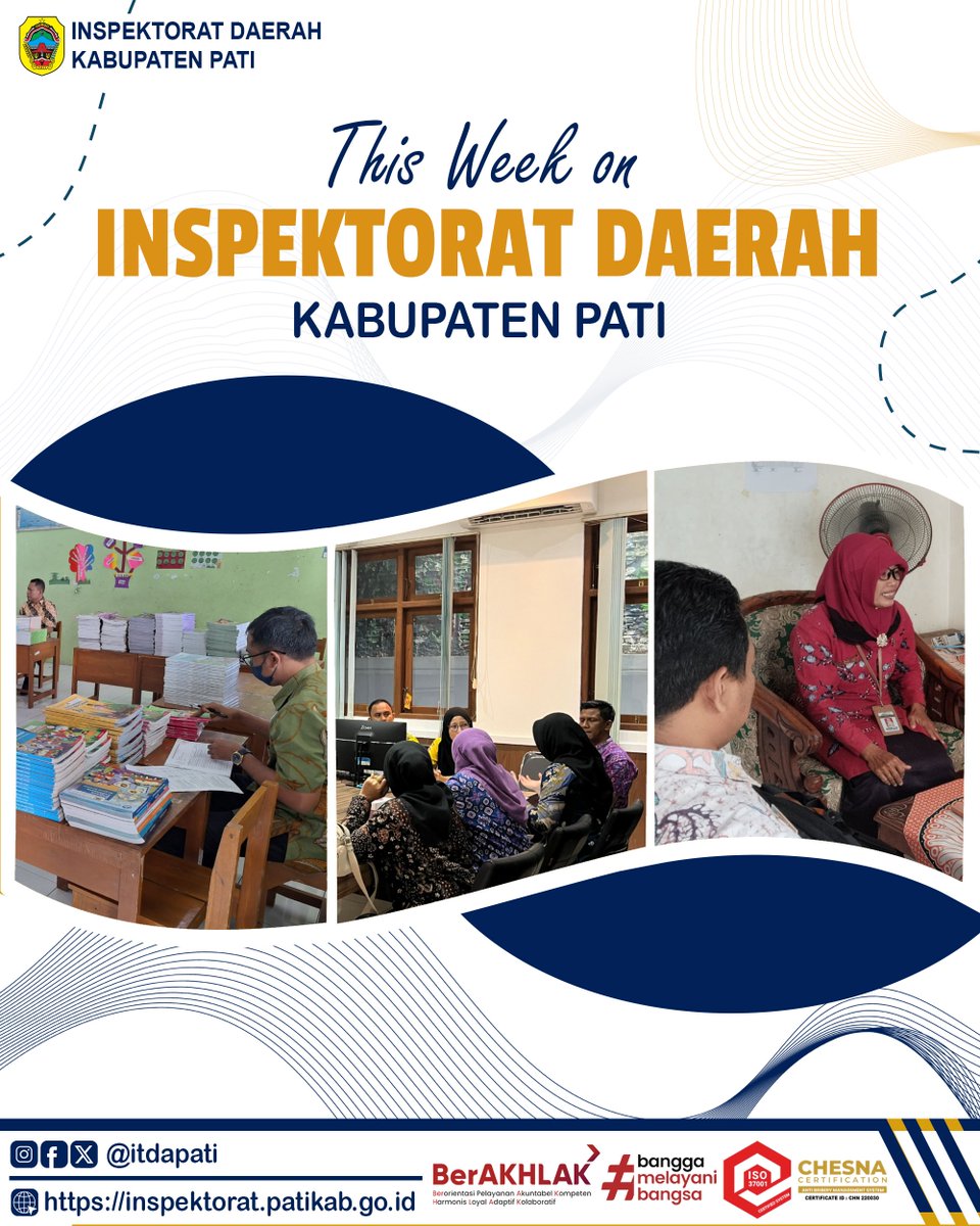 itdapati's tweet image. Kilas balik kegiatan Inspektorat Daerah Kabupaten Pati dalam sepekan hari Senin (19/05/2025) hingga Jum’at (23/05/2025).

#ASNBerAKHLAK
#BanggaMelayaniBangsa