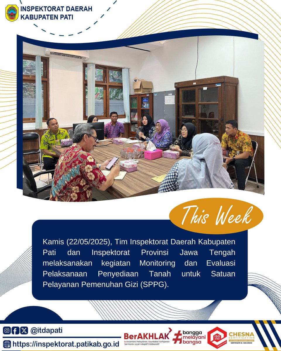 itdapati's tweet image. Kilas balik kegiatan Inspektorat Daerah Kabupaten Pati dalam sepekan hari Senin (19/05/2025) hingga Jum’at (23/05/2025).

#ASNBerAKHLAK
#BanggaMelayaniBangsa