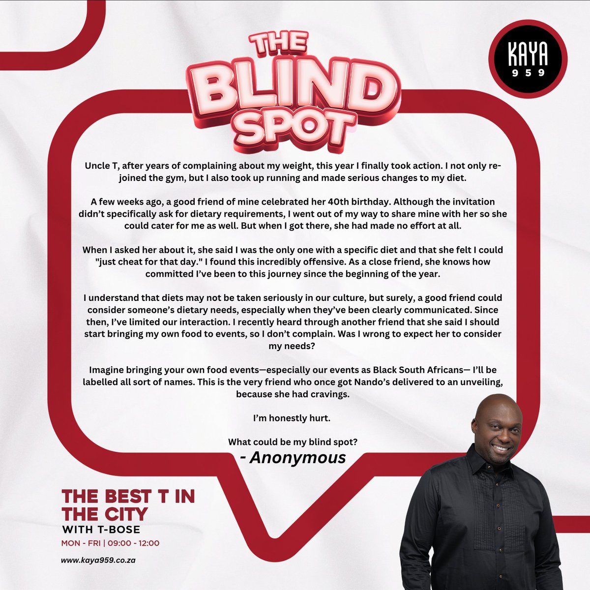 #TheBlindSpot 

Comment via VN on WhatsApp 063 688 0959

SiblingsThrivalry (<a href="/talinolu/">Talitha Ndima</a>  and <a href="/ZukoNdima/">Ta Mzubhela</a>) is on MyTop10