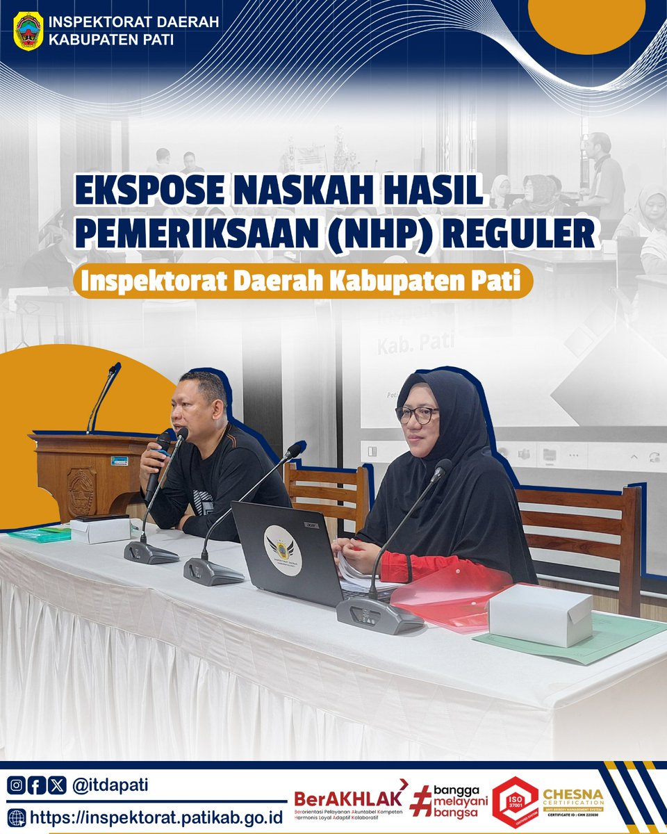 itdapati's tweet image. um&apos;at (23/05/2025), Inspektorat Daerah Kabupaten Pati menyelenggarakan Ekspose Naskah Hasil Pemeriksaan (NHP) Reguler di Aula Pesantenan Inspektorat Daerah Kabupaten Pati. 

#ASNBerAKHLAK
#BanggaMelayaniBangsa