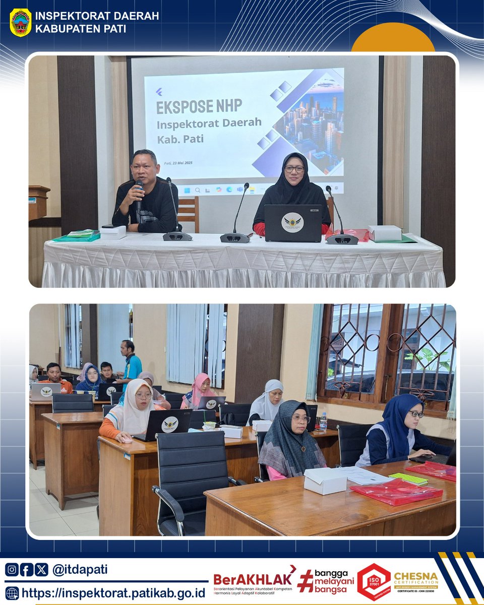 itdapati's tweet image. um&apos;at (23/05/2025), Inspektorat Daerah Kabupaten Pati menyelenggarakan Ekspose Naskah Hasil Pemeriksaan (NHP) Reguler di Aula Pesantenan Inspektorat Daerah Kabupaten Pati. 

#ASNBerAKHLAK
#BanggaMelayaniBangsa