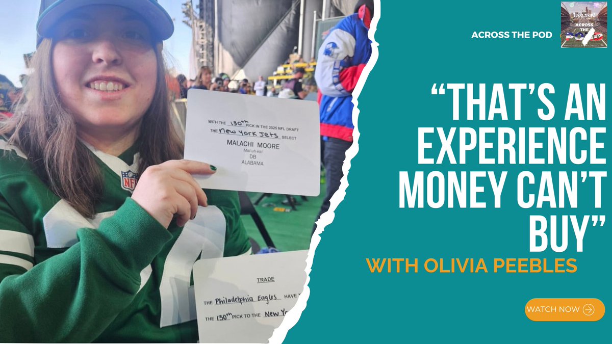 across_thepod's tweet image. Jets International Fan of the Year @oliviap711 returns to the show as she talks to @AndyDaviesSport about her experience announcing a pick at Lambeau Field for the 2025 NFL Draft.
There’s stories of airport issues, meeting players and much more!
Listen below ⬇️
#Jets #NFLDraft