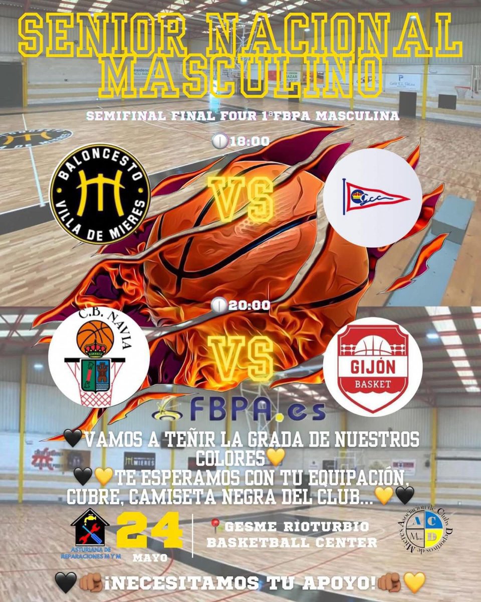 BVM2012's tweet photo. 🖤PARTIDOS BVM2012 SEMANA DEL 19/05 AL 25/05💛
📣ESTA SEMANA HAY PARTIDOS MUY IMPORTANTES📣
🙌🏽A TEÑIR LA GRADA CON LOS COLORES DE NUESTRO CLUB🖤💛. 
Os esperamos en la grada con vuestros cubres, camisetas del club...🖤💛
#BVM #BVM2012 #BaloncestoVillaDeMieres #SomosBVM #Ganadores https://t.co/PPJ71AofAl
