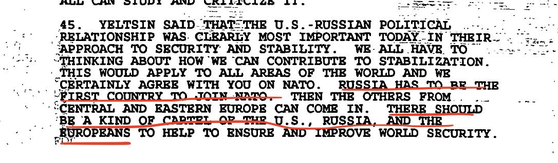 A hugely underrated statement here by Boris Yeltsin. This is from Jan. 14, 1994. Note the ambition.