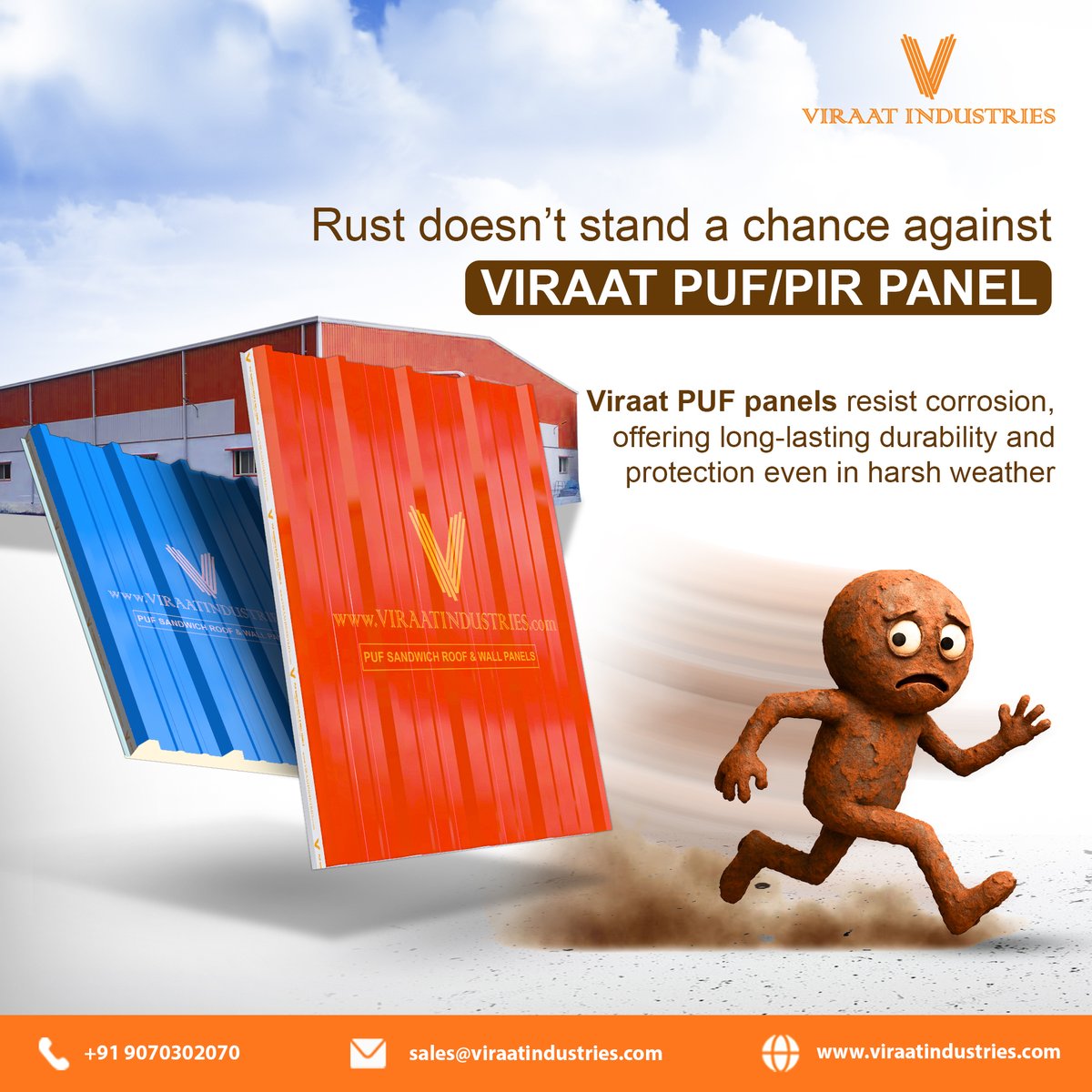 ViraatIndustri1's tweet image. Rust Can’t Keep Up! Don’t let rust take over—choose smart, choose strong, choose Viraat.
For more information
Call Us: +91 9070302070
sales@viraatindustries.com
viraatindustries.com
#ViraatIndustries #PUFPanel #PIRPanel #RustProof #RoofingExperts #PUFSheets #IndustrialRoofing