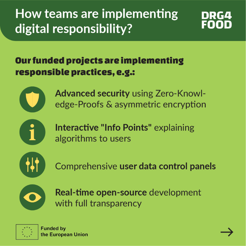SciFoodHealth's tweet photo. Excited to share #DRG4FOOD's Digital Responsibility Report!
📘
See how the project is transforming #FoodData systems.
Check the examples of GENIE's genetic shopping tool with privacy protection & NutriSight's zero-data nutrition scanner.👇
#FoodTech