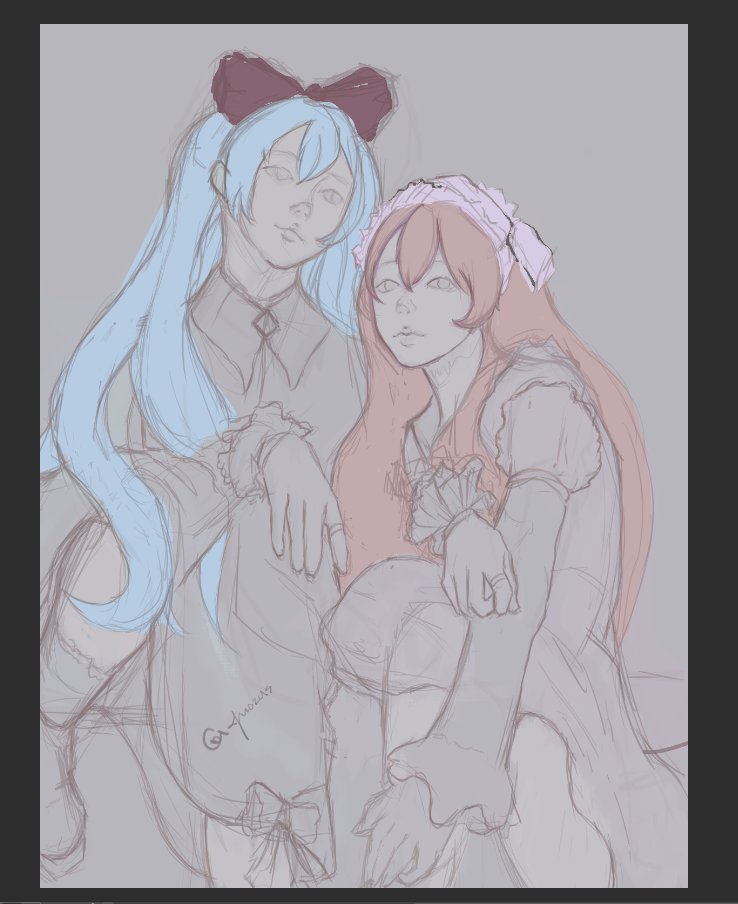 juozus's tweet image. miku and luka wip :P