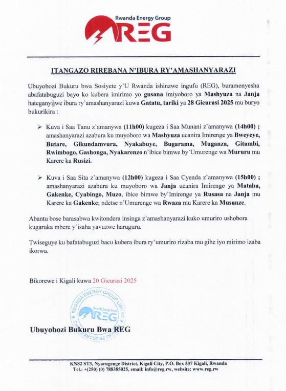 reg_rwanda's tweet photo. #Power_Outage_Alert
On 28th May 2025 there is a planned power outage in some parts of @RusiziDistrict @MusanzeDistrict & @GakenkeDistrict .
Please plan accordingly to avoid interruption.
#Ibura_Ryumuriro
Tariki ya 28/05/2025 hateganyijwe ibura ry'umuriro mu bice bimwe bya @RusiziDistrict @MusanzeDistrict & @GakenkeDistrict .
Murakoze.
