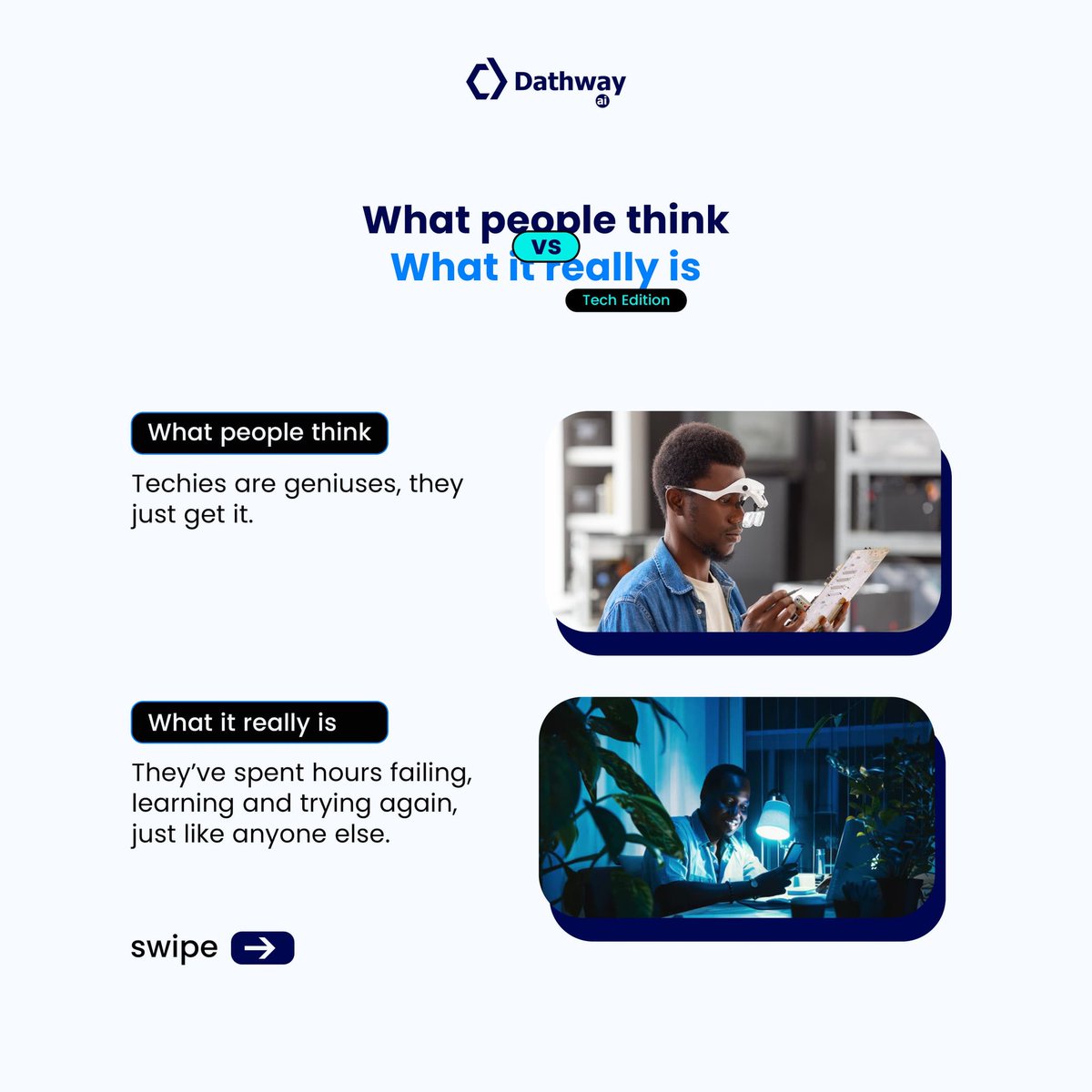 DathwayAi's tweet image. Tech looks glamorous from the outside… until reality kicks in.🙃

Swipe through for the real behind-the-scenes of the tech world.

#techrealitycheck  #LifeInTech  #dathwayai