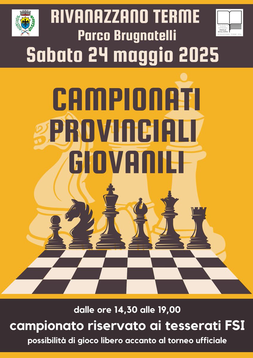 domani pomeriggio i Campionati Provinciali Giovanili di Pavia presso #RivanazzanoTerme informazioni: spqrnews.com/sabato-i-campi… <a href="/federscacchi/">Federazione Scacchistica Italiana</a> <a href="/provinciapavese/">La Provincia Pavese</a>