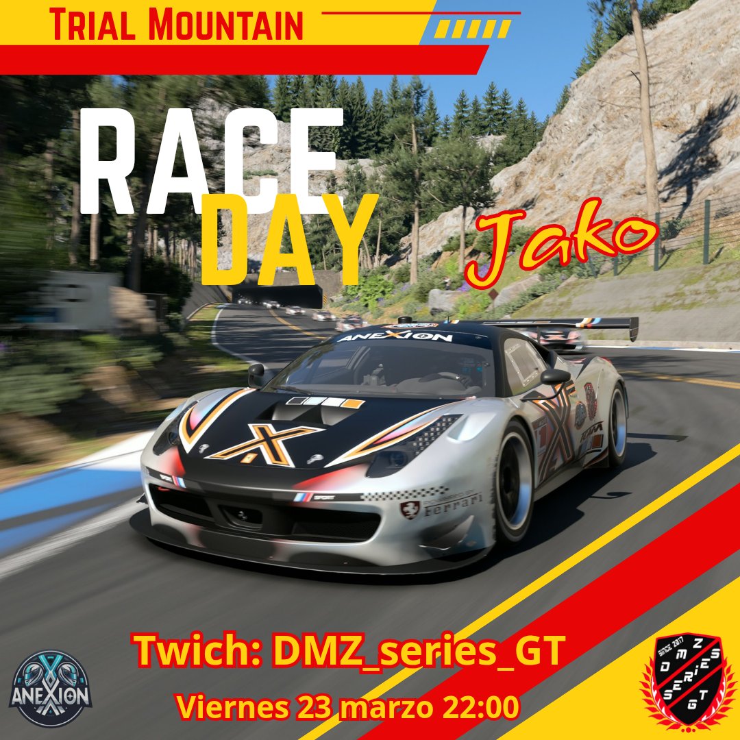Anexion Racing Team (@anexionracing) on Twitter photo ❌️ RACE DAY ❌️
World DMZ Tour de <a href="/DmzSeries/">Campeonatos DMZ Series GT</a>
Volvemos a la acción!! Hoy se viste de piloto <a href="/Jako2280/">Jacobo Navacerrada - AXN_Jako -</a> con la intención de seguir cosechando buenos puntos y mantenerse en el top del campeonato. A partir de las 22:00 en el canal de twich de DMZ_series_GT
Go go go! ❌️ RACE DAY ❌️
World DMZ Tour de <a href="/DmzSeries/">Campeonatos DMZ Series GT</a>
Volvemos a la acción!! Hoy se viste de piloto <a href="/Jako2280/">Jacobo Navacerrada - AXN_Jako -</a> con la intención de seguir cosechando buenos puntos y mantenerse en el top del campeonato. A partir de las 22:00 en el canal de twich de DMZ_series_GT
Go go go!