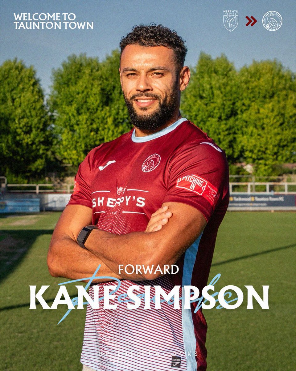 𝐖𝐞𝐥𝐜𝐨𝐦𝐞 𝐊𝐚𝐧𝐞 𝐒𝐢𝐦𝐩𝐬𝐨𝐧 🖊️

Taunton Town is delighted to announce the signing of Kane Simpson following his departure from Merthyr Town this summer.

Kane certainly needs no introduction at this level, having achieved consecutive Southern League promotions with