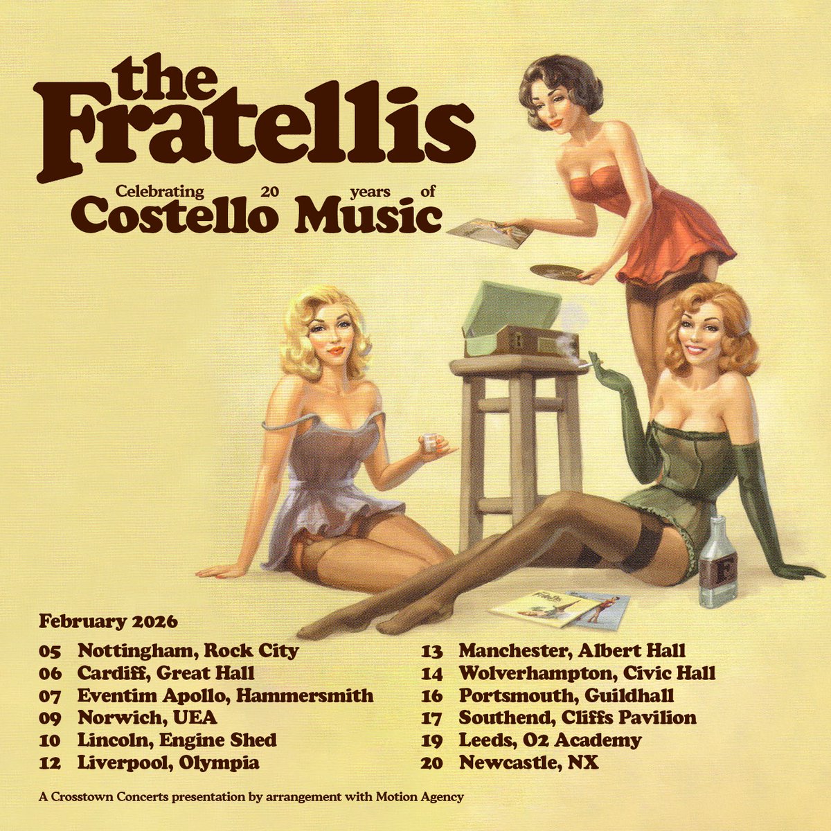 To celebrate the 20th anniversary of their debut album ‘Costello Music’, we are excited to announce that Glaswegian rock band The Fratellis will do a run of dates across the UK in February 2026.

Tickets go on sale next Thursday at 9am. Access via the link in bio 🖤