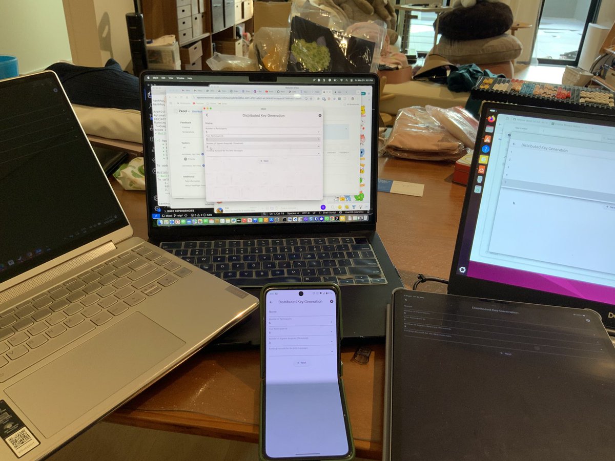hhanh072's tweet photo. Distributed Key Generation (DKG) of a 3 of 5 multisig account between iOS/MacOS/Linux/Windows/Android https://t.co/byTEBKkmFj