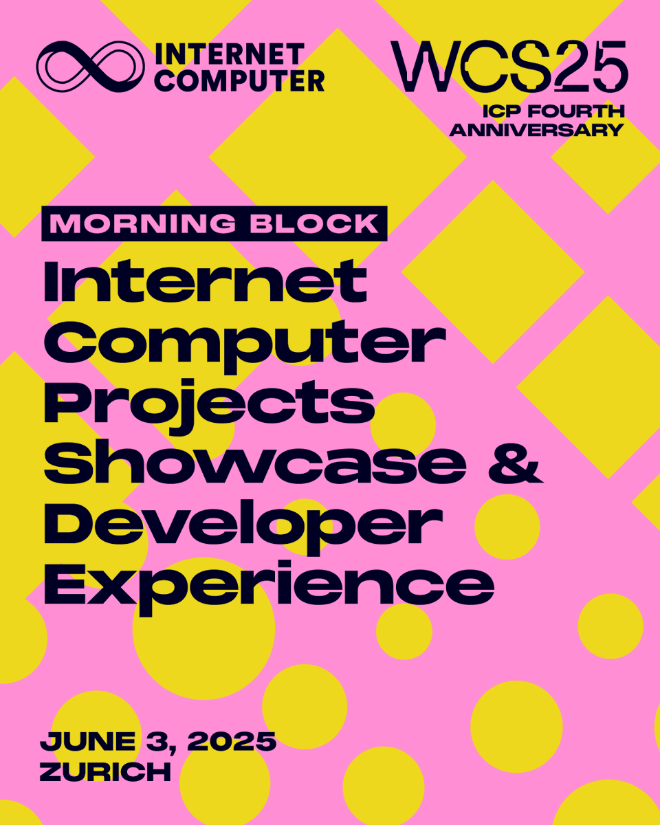 dfinity's tweet image. Kickstart your WCS25 with cutting-edge projects and dev tools from the Internet Computer ecosystem.

📍 Zurich | 📅 June 3, 2025
🔗 worldcomputer.com/wcs25