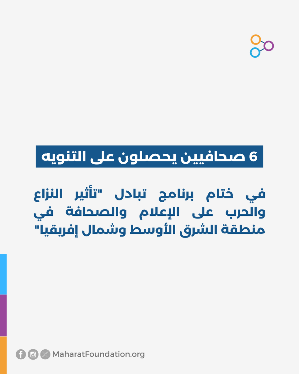 🎙️ كيف يؤثر النزاع والحرب على #الإعلام في منطقتنا؟

في جلسة ختامية تفاعلية، اختتمت مؤسسة مهارات بالتعاون مع مؤسسة الصحافة الحرة (FPU) برنامج تبادل "تأثير النزاع والحرب على الإعلام و #الصحافة في منطقة الشرق الأوسط وشمال إفريقيا" الذي جمع 20 صحافيًا وصحافية من المنطقة 🌍

نتج عن