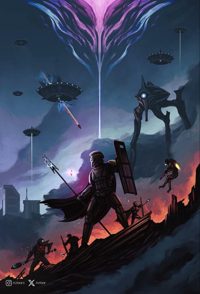 Helldivers_NOW's tweet photo. #Helldivers2 | #Helldivers2GalacticWar 

✅Major Order Won 

2.5 Billion squids dead in the name of democracy

Art by @Azlaar