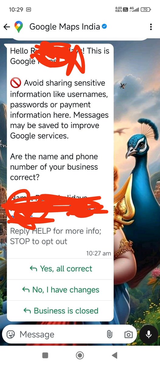 ranjithranjan11's tweet photo. Anyone receive this kind of WhatsApp message from @GoogleSmallBiz @rustybrick https://t.co/hNYnAH1Jhp
