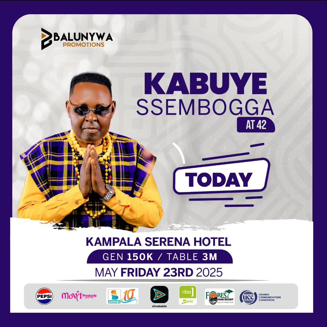 Balunywa_Pro's tweet photo. TODAY IS THE DAY!
Come have a blast at Kampala Serena Hotel this evening with Kabuye Ssembogga and many other artists.

Tickets are still available at our selling points. Grab yours before it’s late.
#Kabuyeat42 https://t.co/WwZd1WfFCK
