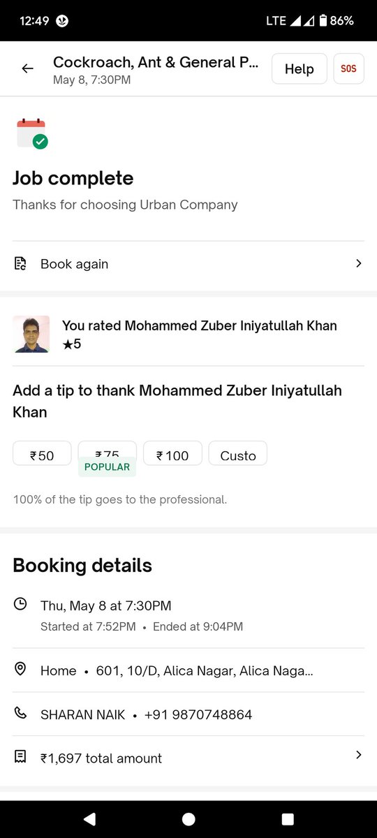 SharanNaik's tweet photo. @urbanclap @urbancompany_UC @abhirajbhal , I have booked the service for pest control, 2nd service is still pending more than 2 weeks now. Your chat service is pathetic and no calling option, it's leaving user is disgusting mode. Kindly get this resolved asap @1kunalbahl https://t.co/vzK3gfWWUW