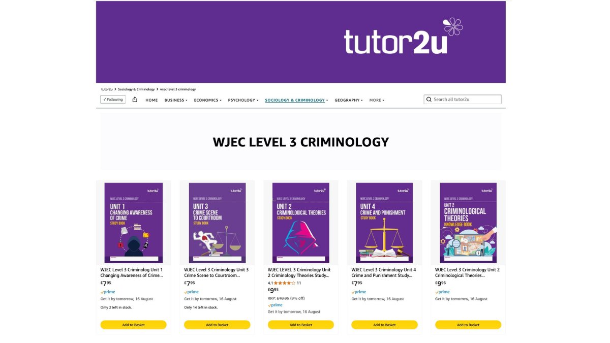 Looking for WJEC Criminology study and revision resources?
We've added our growing collection of Criminology revision guides and more to a dedicated page in the tutor2u store on Amazon UK
Take a look here: amzn.to/4dpGHtw