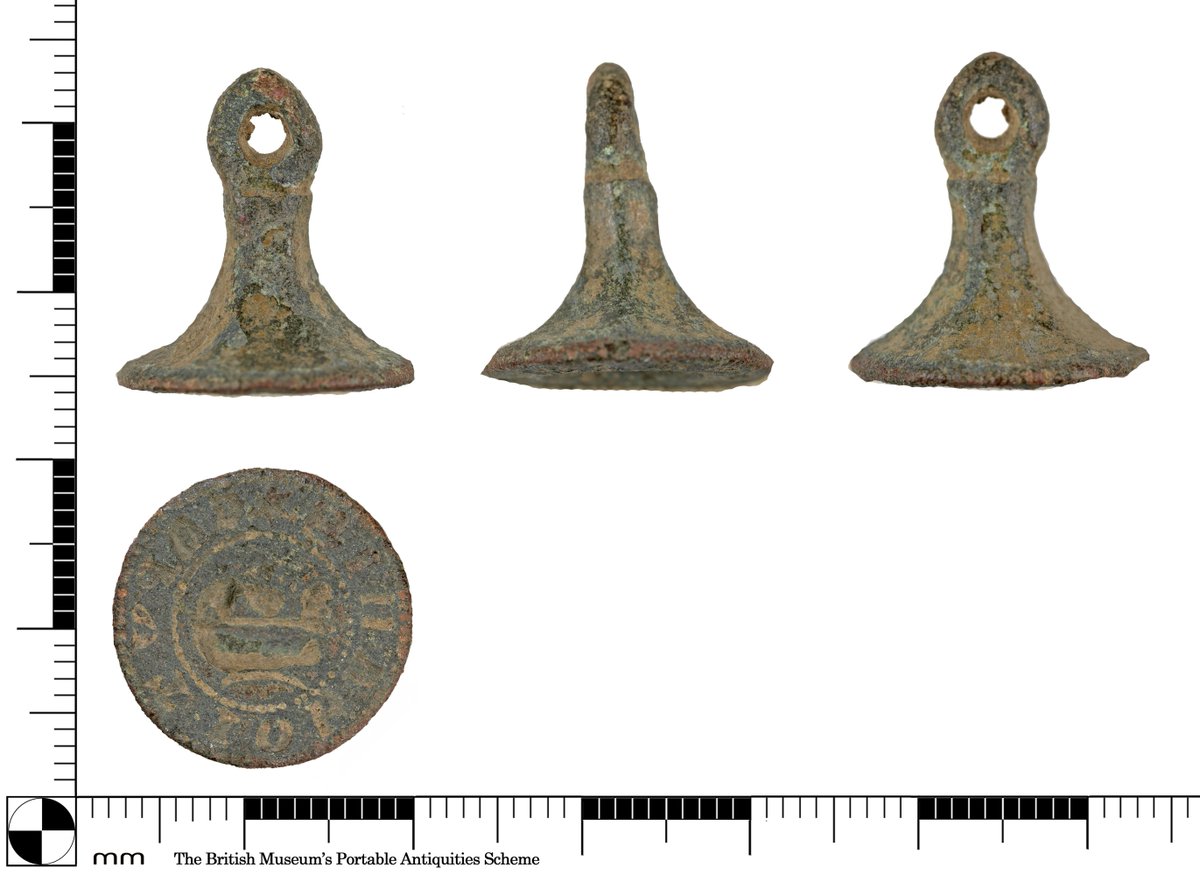 YORYM_FLA's tweet image. This is a medieval seal matrix depicting the head of John the Baptist on a platter. It would have been purchased already inscribed, and represents a seal of somebody unable to commission their own personal seal. #FindsFriday buff.ly/gU2A8bW