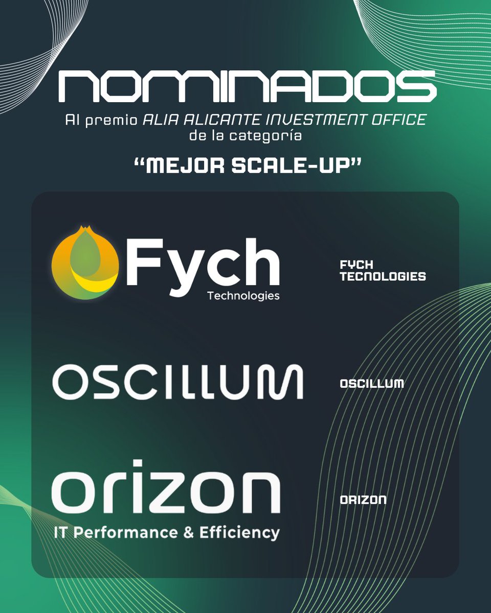 Nominados TECH DAY🚀
FYCH TECHNOLOGIES - OSCILLUM - <a href="/orizon_es/">Orizon</a> 
#tecnología #innovación #Alicante #TechDay
