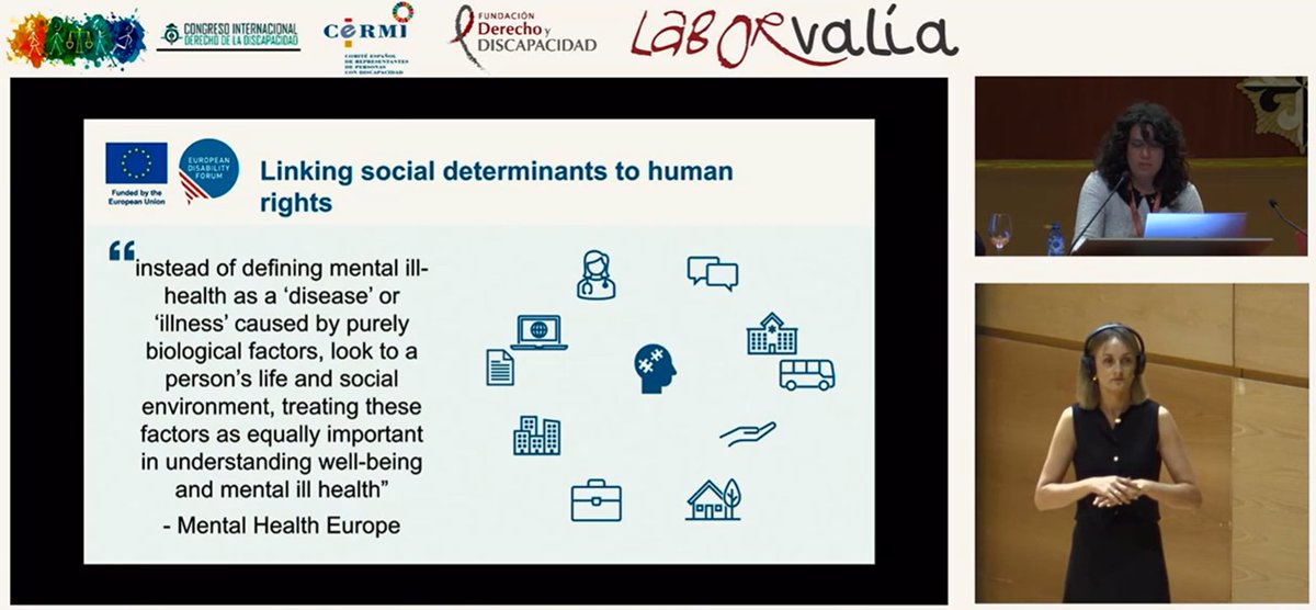 SALUD MENTAL ESPAÑA (@consaludmental) on Twitter photo "El derecho a la #SaludMental tiene que considerar los determinantes sociales, que pueden incluir el empleo, la autonomía, la discriminación. El modelo psicosocial, que es más inclusivo, reconoce estos factores ambientales"
<a href="/MarkayaHenders2/">Markaya Henderson</a> de <a href="/MyEDF/">European Disability Forum</a> #VCongresoDerechoDiscapacidad "El derecho a la #SaludMental tiene que considerar los determinantes sociales, que pueden incluir el empleo, la autonomía, la discriminación. El modelo psicosocial, que es más inclusivo, reconoce estos factores ambientales"
<a href="/MarkayaHenders2/">Markaya Henderson</a> de <a href="/MyEDF/">European Disability Forum</a> #VCongresoDerechoDiscapacidad