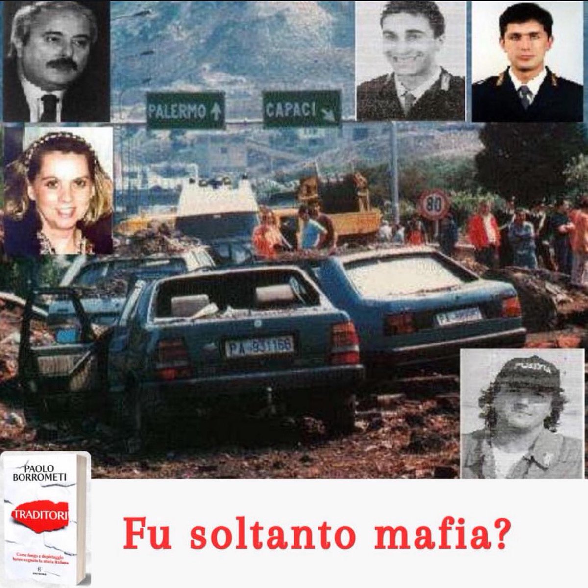paoloborrometi's tweet image. “Le loro idee camminano sulle loro gambe” urliamo da anni. Ma la verità sulla loro morte? Su quali gambe deve camminare?
Fu la mafia a essere responsabile dell’esplosione a Capaci. Su questo non c’è dubbio. Ma furono soltanto i mafiosi “brutti, sporchi e cattivi”?
No…