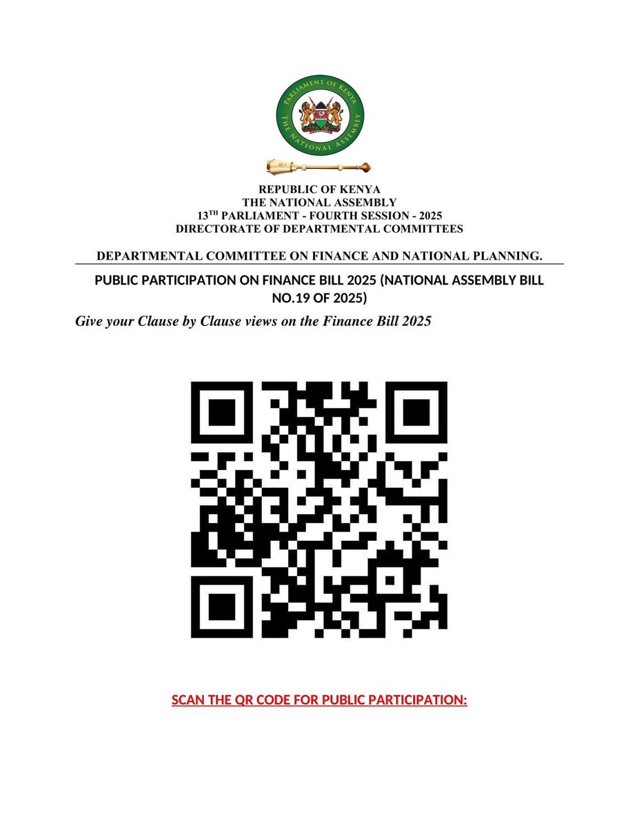 Bunge La Mayut- Kenya (@bungelamayut) on Twitter photo REMINDER!
Wadau...The deadline to give feedback on the #FinanceBill2025 iko kwa corner. Tuesday, 27th May 2025 by 5pm, is the deadline for sharing our views.
<a href="/NAssemblyKE/">National Assembly KE</a> have set up form where we can give feedback on each clause. It's a lengthy one, so make time this weekend, REMINDER!
Wadau...The deadline to give feedback on the #FinanceBill2025 iko kwa corner. Tuesday, 27th May 2025 by 5pm, is the deadline for sharing our views.
<a href="/NAssemblyKE/">National Assembly KE</a> have set up form where we can give feedback on each clause. It's a lengthy one, so make time this weekend,
